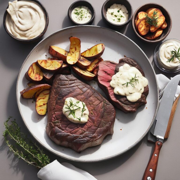 Bife ancho com dry rub bovino com maionese de batata